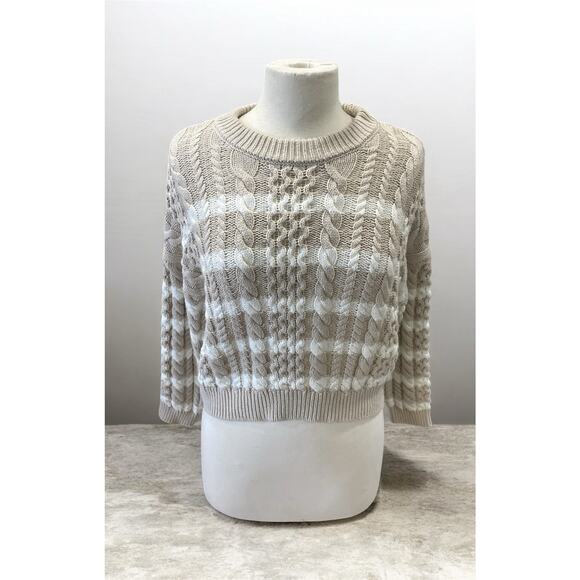 Jessica Simpson Sweaters - Jessica Simpson Cropped Chunky Cable Knit Sweater Women’s Sz Small Beige/White
